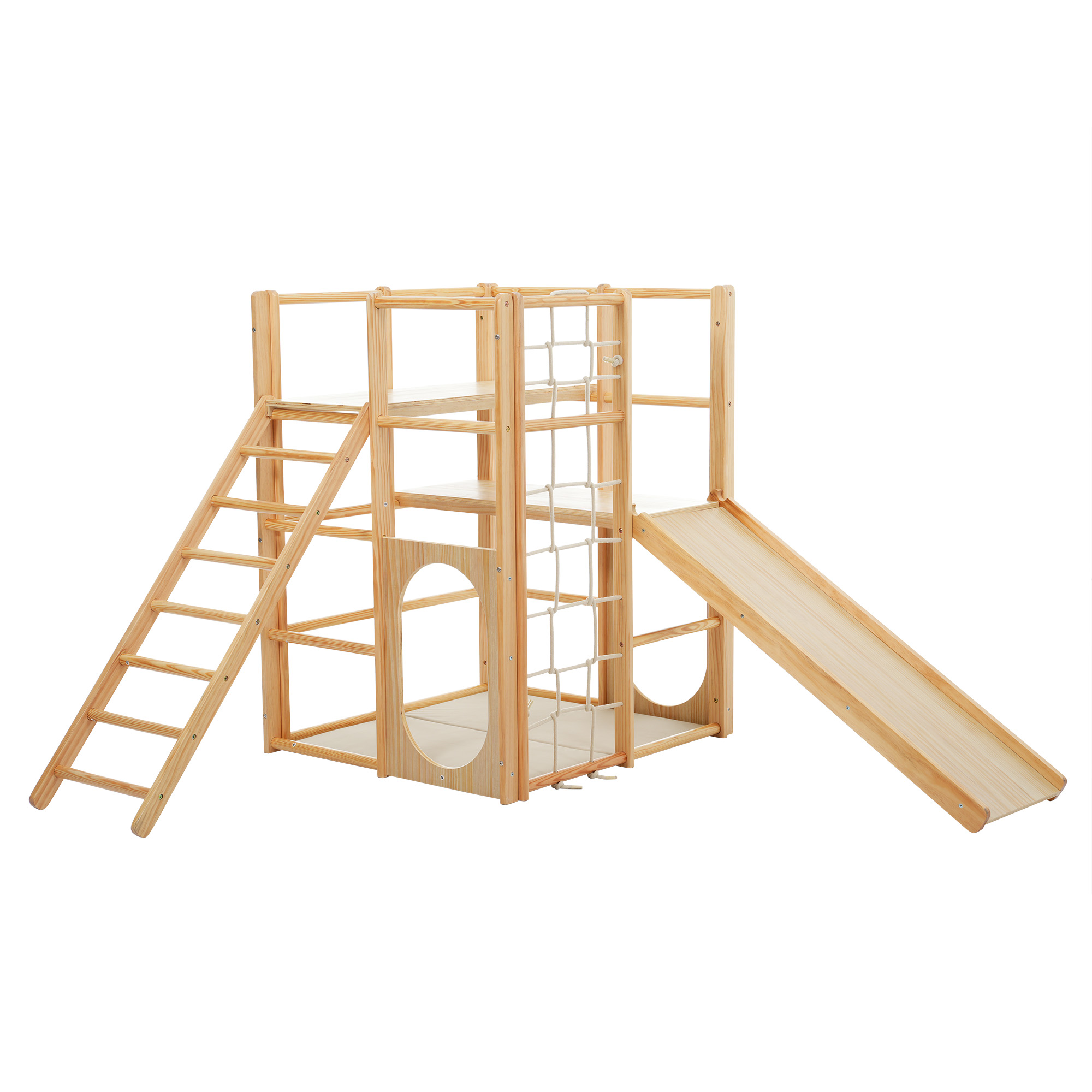 OSJ 8in1 ジャングルジム 天然木 すべり台 滑り台 クライミングウォール付き 秘密基地 耐荷重60kg 多機能 木製 屋内 室内用 大型遊具 室内遊具 キッズ 子供 誕生日プレゼント おもちゃ