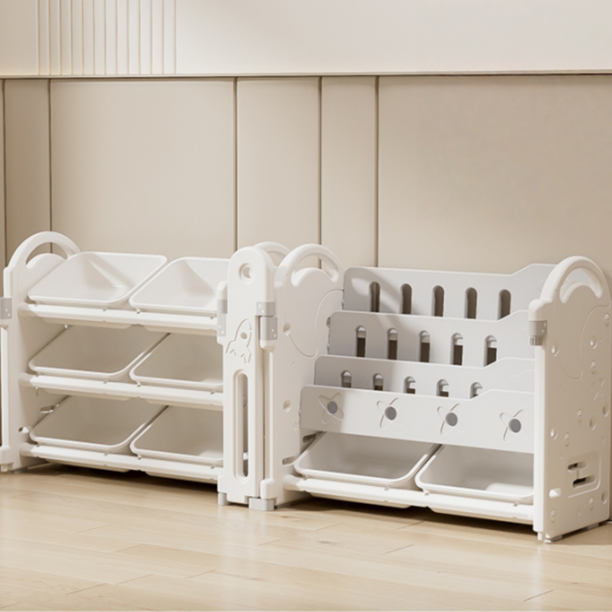 OSJ 絵本棚 おもちゃラック 子供部屋収納 ワイドタイプ 大容量 シンプル HDPE 組立簡単 3段